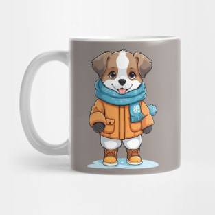 Winter Dog in Orange Coat and Blue Scarf Mug